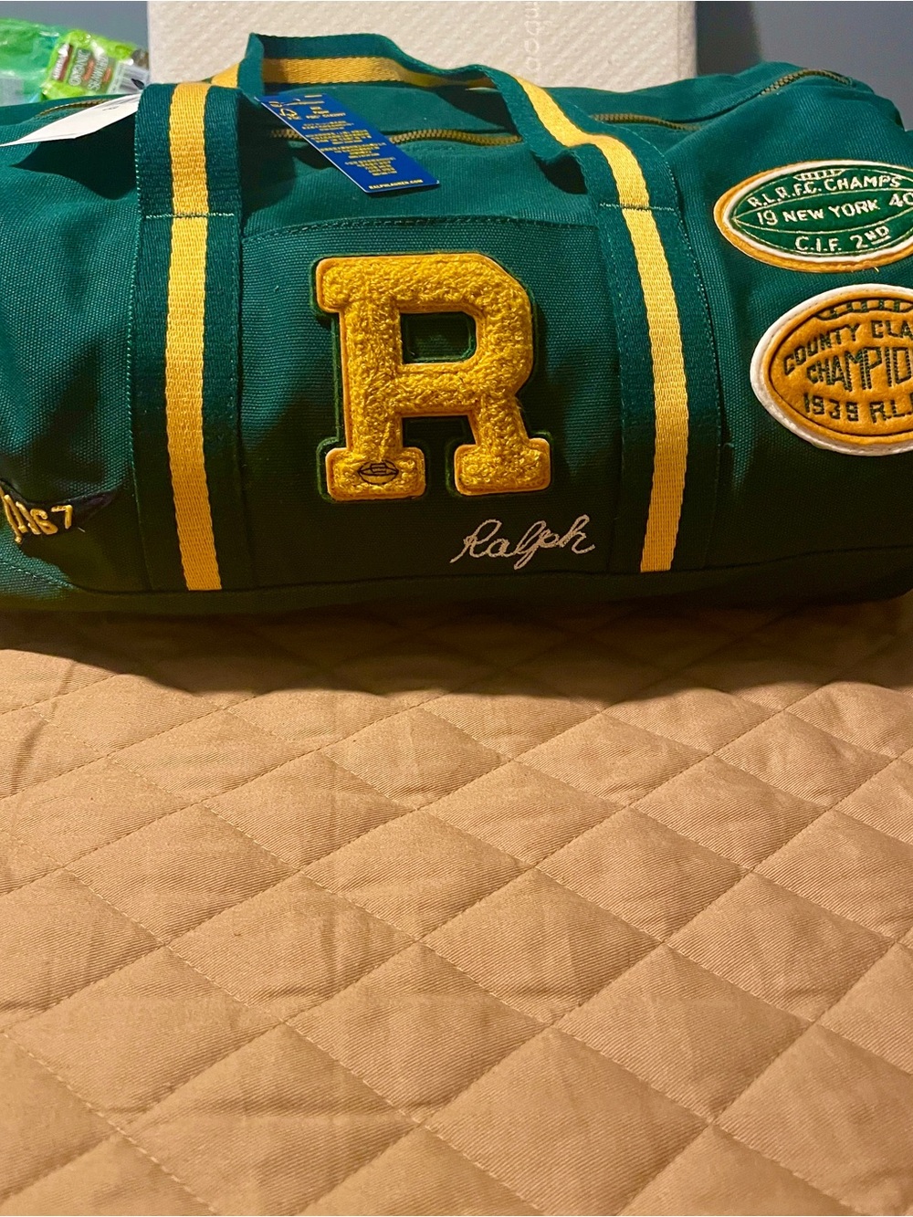 Ralph Green & Yellow Canvas Duffel Bag